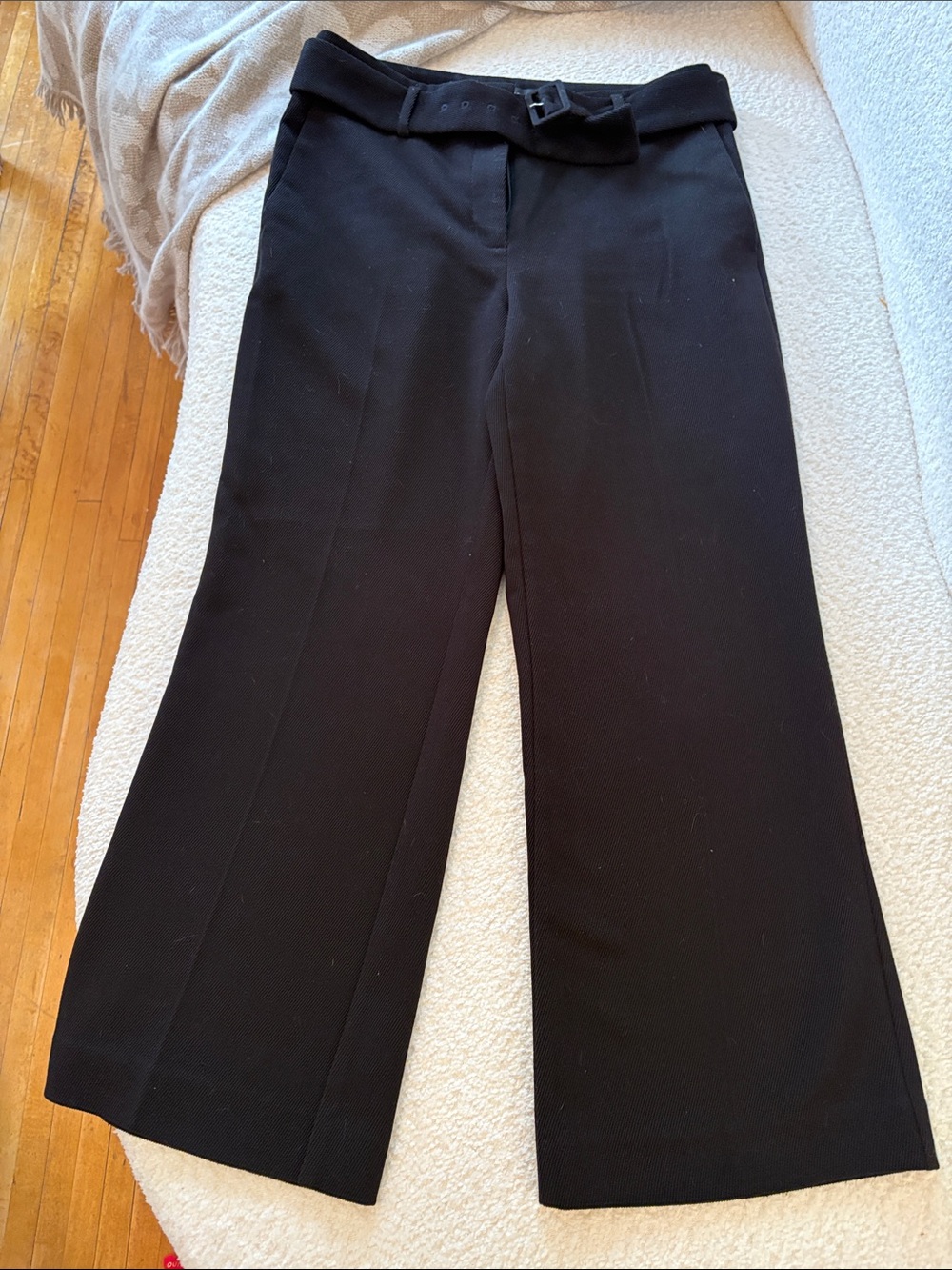 Ann Taylor Black Wide-Leg Belted Trousers